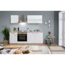 toom Baumarkt Respekta Küchenzeile 'Merle' mit E-Gräten KB210ESW weiß/eichefarben 210 cm Angebot