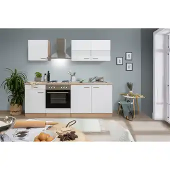 toom Baumarkt Respekta Küchenzeile 'Merle' mit E-Gräten KB210ESW weiß/eichefarben 210 cm Angebot