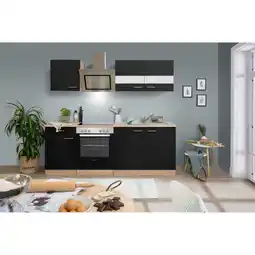 toom Baumarkt Respekta Küchenzeile 'Merle' mit E-Geräten KB210ESSSC schwarz/eichefarben 210 cm Angebot