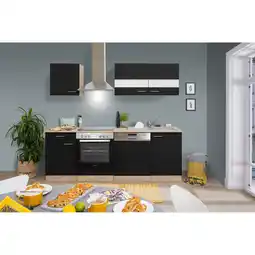 toom Baumarkt Respekta Küchenzeile 'Merle' mit E-Geräten KB220ESSC schwarz/eichefarben 220 cm Angebot