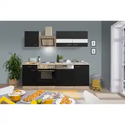 toom Baumarkt Respekta Küchenzeile 'Merle' mit E-Geräten KB220ESSS schwarz/eichefarben 220 cm Angebot