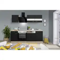 toom Baumarkt Respekta Küchenzeile 'Merle' mit E-Geräten KB220ESSSSC schwarz/eichefarben 220 cm Angebot