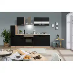 toom Baumarkt Respekta Küchenzeile 'Merle' mit E-Geräten KB240ESS schwarz/eichefarben 240 cm Angebot