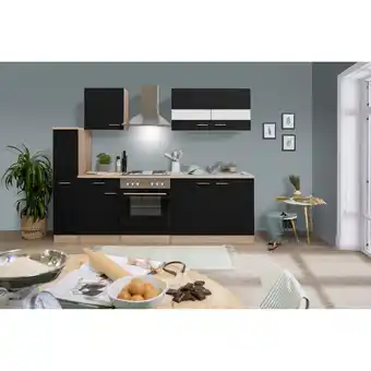 toom Baumarkt Respekta Küchenzeile 'Merle' mit E-Geräten KB240ESS schwarz/eichefarben 240 cm Angebot