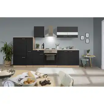 toom Baumarkt Respekta Küchenzeile 'Merle' mit E-Geräten KB300ESS schwarz/eichefarben 300 cm Angebot