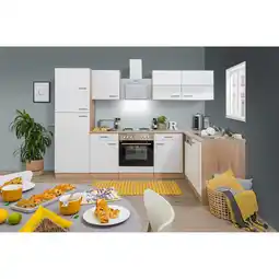 toom Baumarkt Respekta L-Küchenzeile 'Merle' mit E-Geräten KBL280ESWS weiß/eichefarben 280 cm Angebot