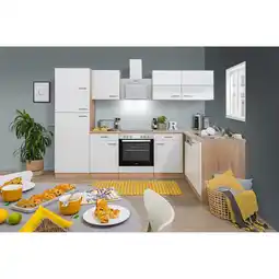 toom Baumarkt Respekta L-Küchenzeile 'Merle' mit E-Geräten KBL280ESWSC weiß/eichefarben 280 cm Angebot
