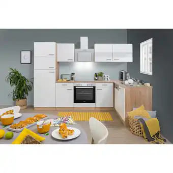 toom Baumarkt Respekta L-Küchenzeile 'Merle' mit E-Geräten KBL280ESWSC weiß/eichefarben 280 cm Angebot