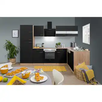 toom Baumarkt Respekta L-Küchenzeile 'Merle' mit E-Geräten KBL280ESSSC schwarz/eichefarben 280 cm Angebot