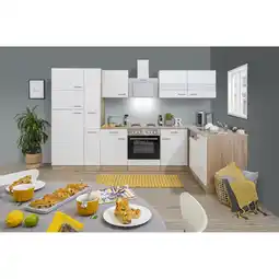 toom Baumarkt Respekta L-Küchenzeile 'Merle' mit E-Geräten KBL310ESWS weiß/eichefarben 310 cm Angebot