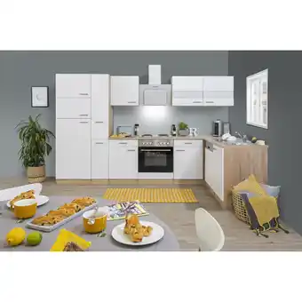 toom Baumarkt Respekta L-Küchenzeile 'Merle' mit E-Geräten KBL310ESWS weiß/eichefarben 310 cm Angebot