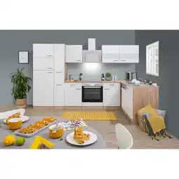 toom Baumarkt Respekta L-Küchenzeile 'Merle' mit E-Geräten KBL310ESWSC weiß/eichefarben 310 cm Angebot