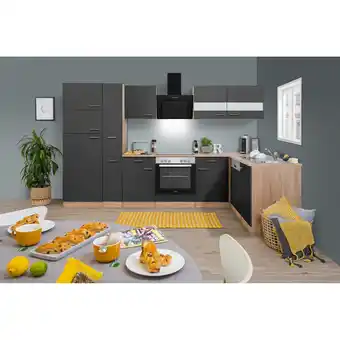 toom Baumarkt Respekta L-Küchenzeile 'Merle' mit E-Geräten KBL310ESGSC grau/eichefarben 310 cm Angebot