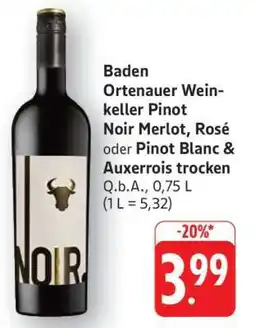 Edeka Baden Ortenauer Weinkeller Pinot Noir Merlot, Rosé oder Pinot Blanc & Auxerrois trocken Angebot