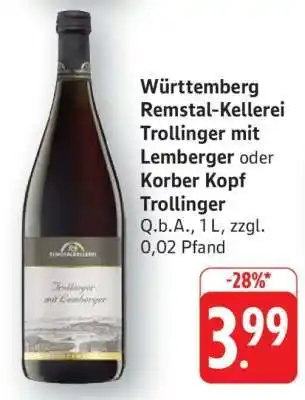 Edeka Württemberg Remstal-Kellerei Trollinger mit Lemberger oder Korber Kopf Trollinger Angebot
