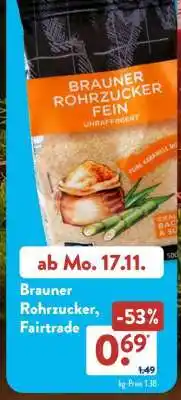 Aldi Süd Brauner Rohrzucker, Fairtrade Angebot