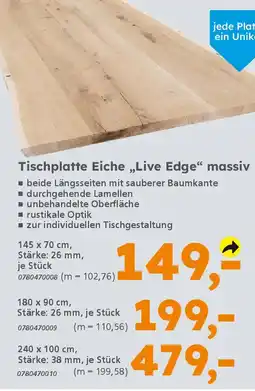 Globus Baumarkt Tischplatte Eiche „Live Edge❝ massiv Angebot