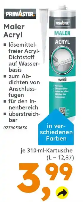 Globus Baumarkt PRIMASTER Maler Acryl Angebot