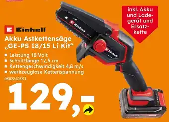 Globus Baumarkt Einhell Akku Astkettensäge „GE-PS 18/15 Li Kit" Angebot