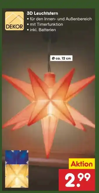 Netto Marken-Discount Dekor 3D-LED-Leuchtstern Angebot