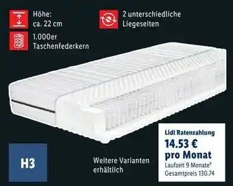 Lidl Livarno Home 7-Zonen-1.000er-Taschenfederkernmatratze Angebot