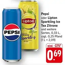 Edeka Pepsi oder lipton cola oder sparkling ice tea zitrone Angebot