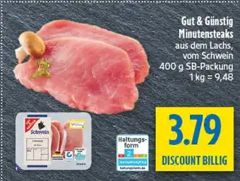 diska Gut & günstig minutensteaks aus dem lachs, vom schwein Angebot
