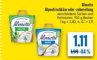 diska Almette alpenfrischkäse oder -zubereitung Angebot