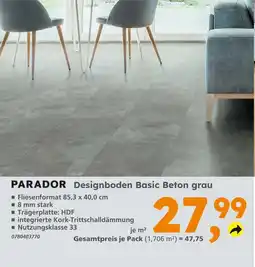 Globus Baumarkt Parador designboden basic beton grau Angebot