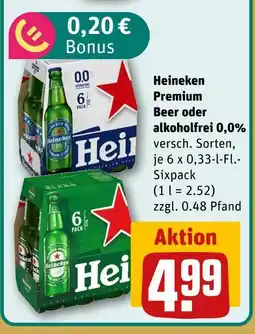 REWE Heineken premium beer oder alkoholfrei 0,0% Angebot
