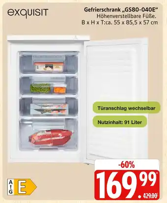 Marktkauf Exquisit gefrierschrank gs80-040e Angebot