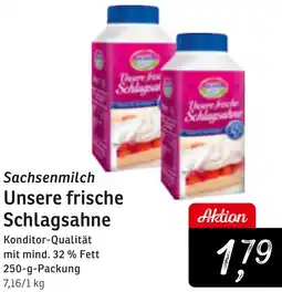 KONSUM Sachsenmilch Unsere frische Schlagsahne Angebot
