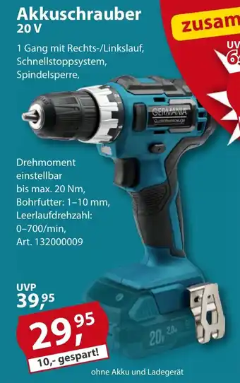 Sonderpreis Baumarkt GERMANIA Plattform 2.0 Akkuschrauber 20V Angebot