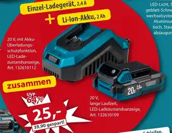 Sonderpreis Baumarkt GERMANIA Plattform 2.0 Einzel-Ladegerät, 2,4 A + Li-Ion-Akku, 2 Ah Angebot