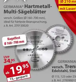 Sonderpreis Baumarkt GERMANIA Hartmetall- Multi-Sägeblätter Angebot