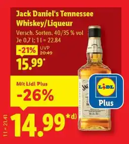 Lidl Jack Daniel's Tennessee Whiskey/Liqueur Angebot