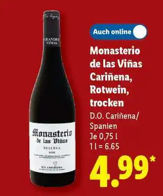 Lidl Monasterio de las Viñas Cariñena, Rotwein, trocken Angebot