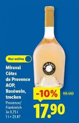Lidl Miraval Côtes de Provence AOP, Roséwein, trocken Angebot