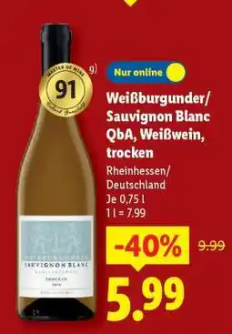 Lidl Weißburgunder Sauvignon Blanc QbA, Weißwein, trocken Angebot