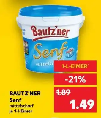 Kaufland BAUTZ'NER Senf mittelscharf je 1-l-Eimer Angebot
