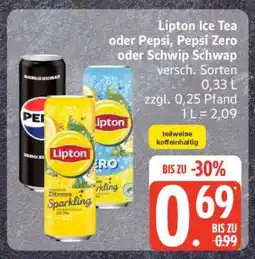 Edeka Lipton Ice Tea oder Pepsi, Pepsi Zero oder Schwip Schwap Angebot