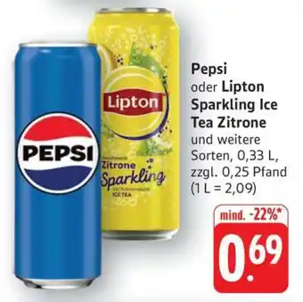 Edeka Pepsi oder Lipton Sparkling Ice Tea Zitrone Angebot