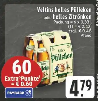 Edeka Veltins helles Pülleken oder helles Zitrönken Angebot