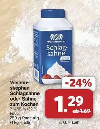 Famila Nord Ost Weihenstephan Schlagsahne oder Sahne zum Kochen Angebot