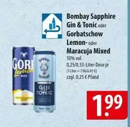 Famila Nord Ost Bombay Sapphire Gin & Tonic oder Gorbatschow Lemon- oder Maracuja Mixed Angebot