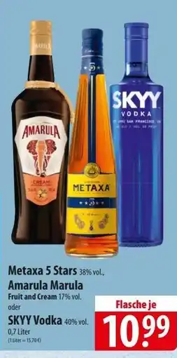 Famila Nord Ost Metaxa 5 Stars, Amarula Marula, SKYY Vodka Angebot