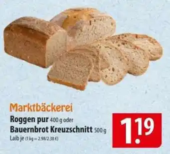 Famila Nord Ost Marktbäckerei Roggen pur oder Bauernbrot Kreuzschnitt Angebot