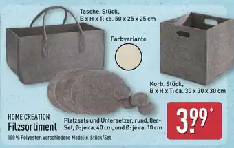 Aldi Nord HOME CREATION Filzsortiment Angebot