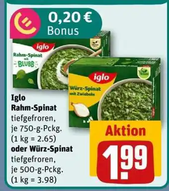 REWE Iglo Rahm-Spinat oder Würz-Spinat Angebot