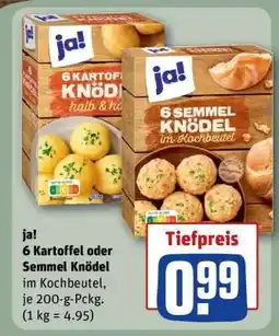 REWE ja! 6 Kartoffel oder Semmel Knödel Angebot
